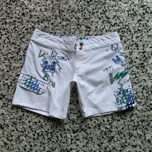 Volcom Miss Mod Board Shorts White Blue Swim Cover Up Juniors Size 3